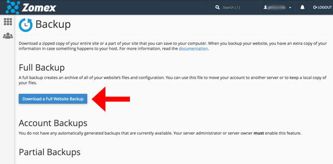 cPanel backups