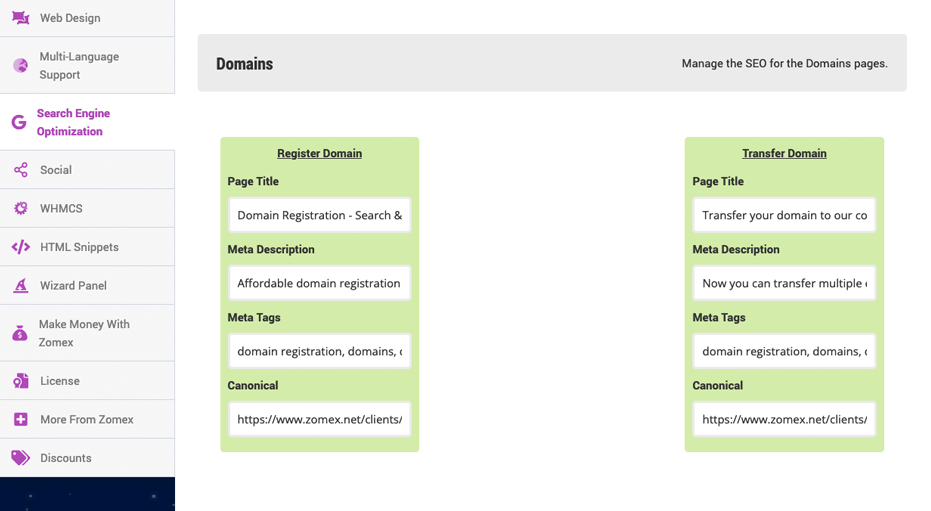 Search Engine Optimized WHMCS Template