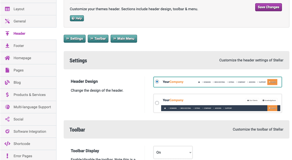 Header Design WHMCS Template