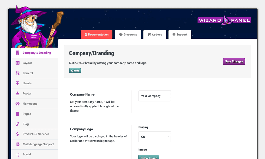 WordPress Theme Wizard Panel