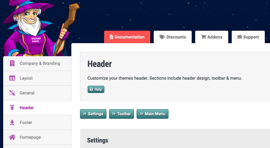 Wizard Panel options panel for WordPress Themes